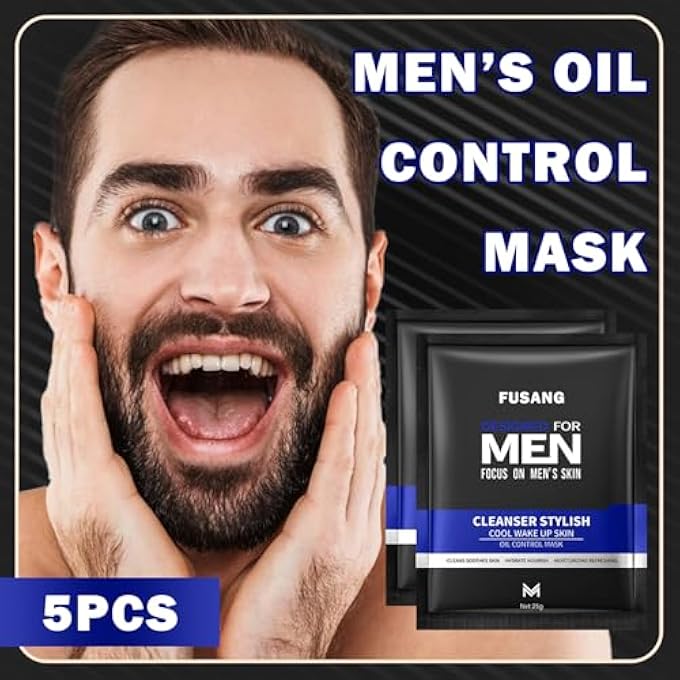 Fusang 5 PCS MENS FACIAL SHEET MASK,HYDRATING FACE MASKS SKINCARE GIFT SET FOR MEN,MOISTURIZING SOOTHING FACIAL MASKS,EASY TO USE & NOURISHING FACE MASK SKIN CARE SET - Image 2